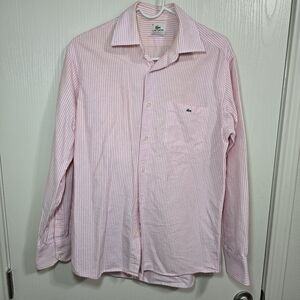Men Lacoste Oxford Pink White dress shirt size 40 100% cotton used‎